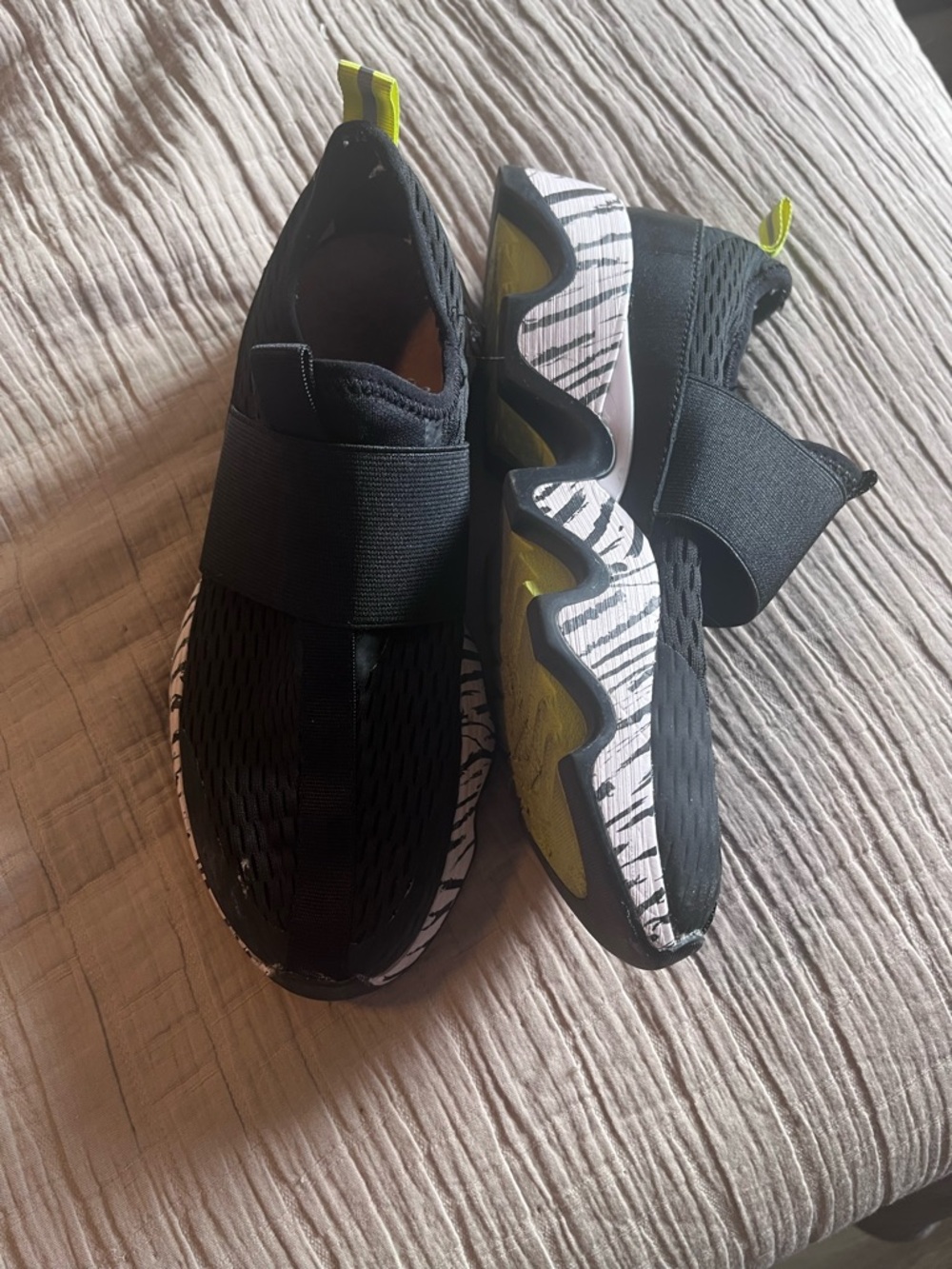 Slip-On Athletic Sneakers in Black with Neon Yellow Accents